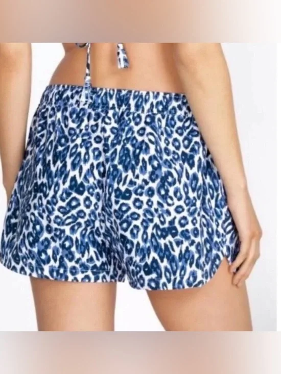 NEW Johnny Was CALME Blue Leopard Print Board Drawstring Beach Shorts Medium - Picture 5 of 15